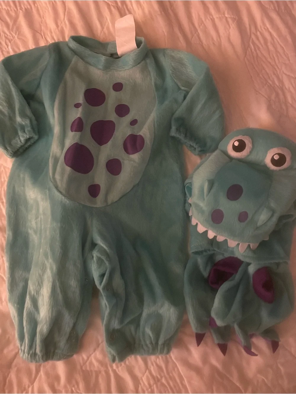 Baby 0-6 months old Teal Dinosaur Costume with Purple Spots - Kids Costume